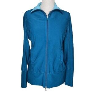 Nike FitDry Full Zip Track Jacket sz M * Long Sleeve Blue Green Aqua Pockets Gym